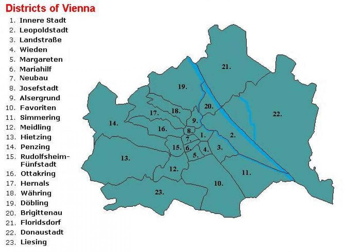 Wien જિલ્લાઓમાં નકશો